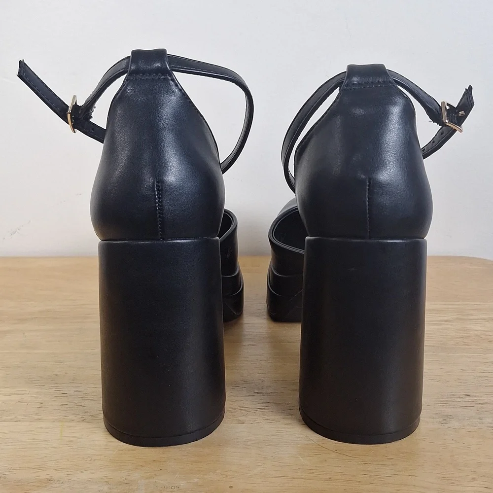 Wild Fable Black Square Toe Platform Block Heels Pumps Ankle Strap Size 8.5 - Picture 7 of 13